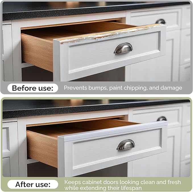 Snugly Fit 18" Length Cabinet Door Protector, Flexible Slip-On Plastic Edge Guard, Thin Transparent Edge Protectors to Prevent Wear, Chipping, Discoloration, Cabinet Bumpers, 3/4" Thick, 10 PCS