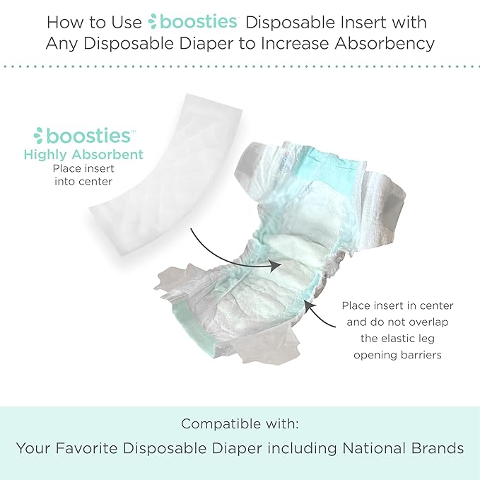 Overnight Diaper Leak Stopper, Super Boosties Disposable Inserts, Use with Pampers Sizes 4-6, Honest Hybrid Diaper Cover Sz Medium/Large, Amazing Baby Cover Sz 3/4, 4.3x13 in, 30 Count