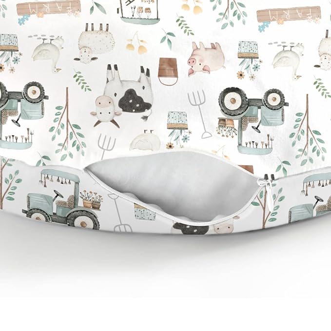 Boho Farm Animals Baby Nursing Pillow Covers for Boy Girl Lamb Cow Chicken Duck Tractor Tree Nursery Slipcovers for Breastfeeding Pillows Spring Farm Life Soft Stretchy Cover for Newborn Infant