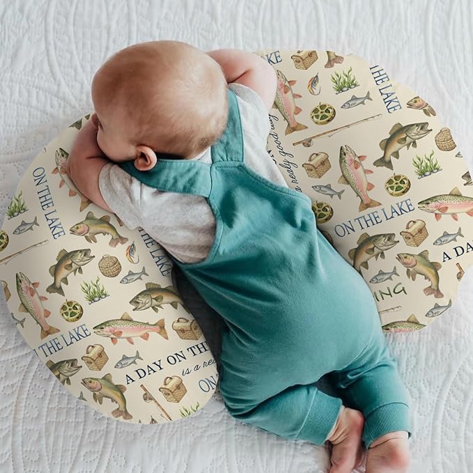 Gone Fishing Nursing Pillow Covers for Boy Girl Vintage Lake Fishing Lovers Gift Nursing Pillow Slipcovers for Breastfeeding Pillows Vacation Outdoors Adventure Soft Stretchy Cover for Newborn Infant
