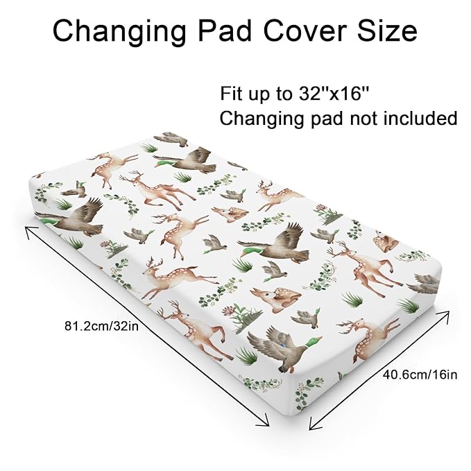 Wild Animals Hunting Baby Changing Pad Covers for Boys Girls 32''x16'' Hunting Animals Leaves Unisex Fitted Changing Table Pad Covers Mats Soft Breathable Nursery Diaper Change Table Sheets
