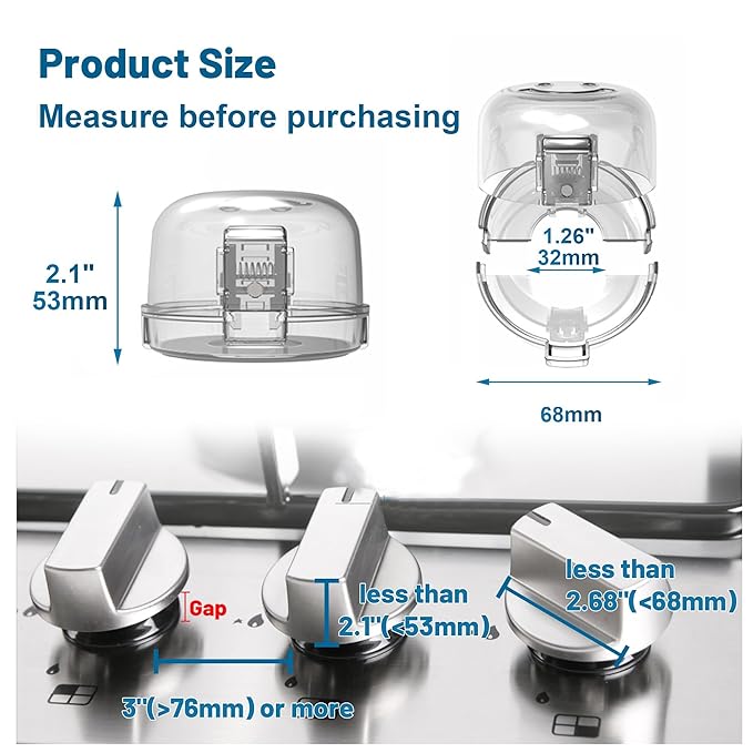 Childproof Stove Knob Covers, Oven Knob Covers for Child Safety 5 Pack, Clear Stove Knob Safety Covers & Gas Stove Locks, Heat-Resistant Adhesive,Double-Key Baby Proof Covers for Gas/Electric Burners