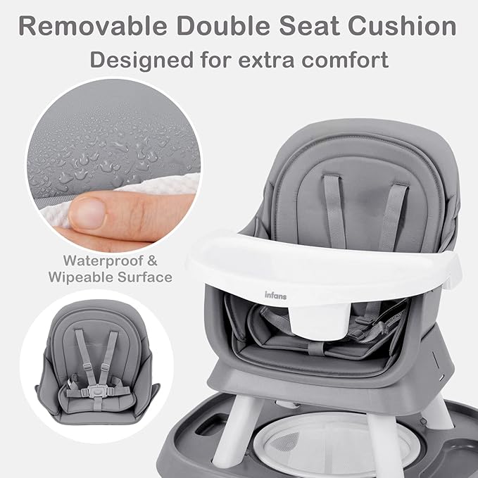 INFANS 9 in 1 High Chair, Convertible Baby Highchair for Babies and Toddlers, Table and Chair Set Building Block Infant Dining Booster Seat, Kids Stool with Activity Children Play Kitchen (Grey)