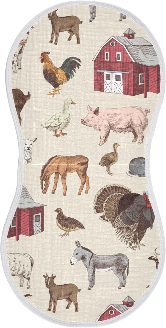 Vintage Farm Animals Burp Cloths Baby Boys Girls Absorbent Soft Cotton Burping Cloths Rags 1 Pack