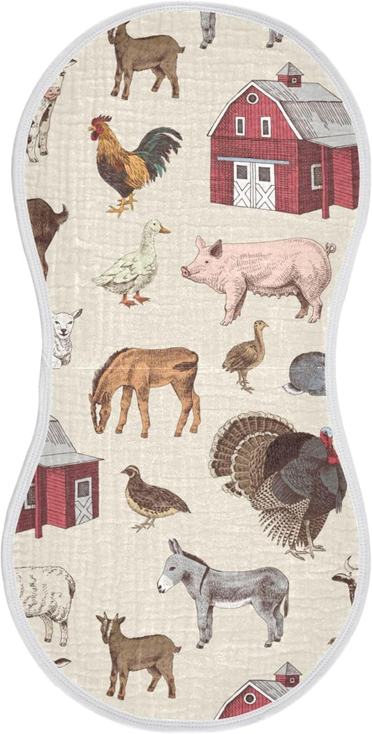 Vintage Farm Animals Burp Cloths Baby Boys Girls Absorbent Soft Cotton Burping Cloths Rags 1 Pack