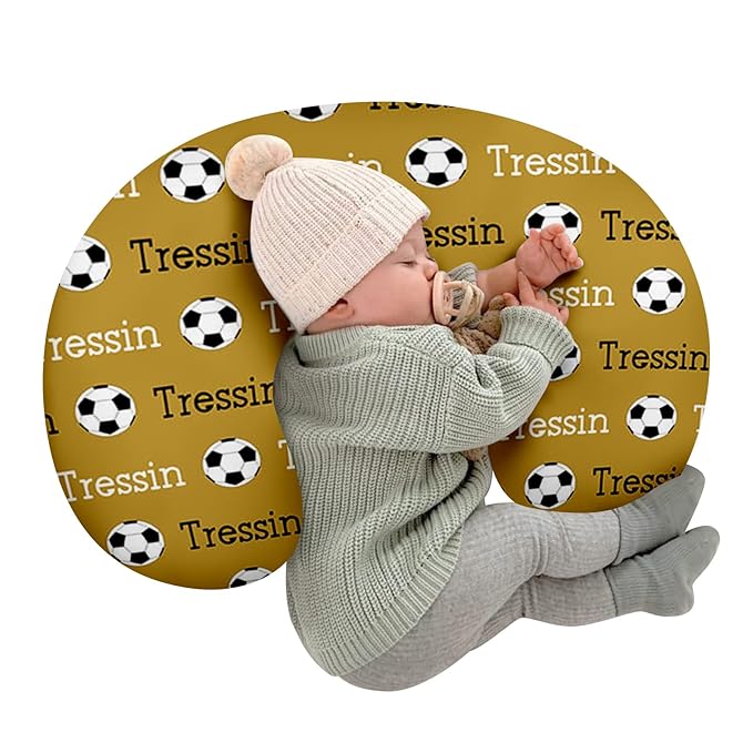 Baby Nursing Pillow Cover - Personalized Name Soccer Theme Breastfeeding U-Shaped for Bottle Feeding, Ultra Soft Comfortable Breastfeeding Pillow Cover for Infant Baby Boys and Girls