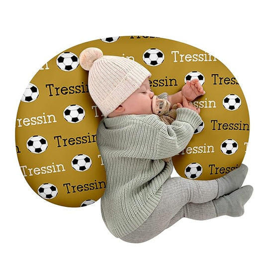 Baby Nursing Pillow Cover - Personalized Name Soccer Theme Breastfeeding U-Shaped for Bottle Feeding, Ultra Soft Comfortable Breastfeeding Pillow Cover for Infant Baby Boys and Girls