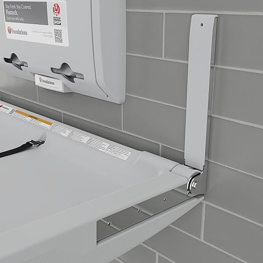 Foundations Elements Horizontal Wall Mounted Baby Diaper Changing Station & Liner Dispenser, Oversized Changing Surface, One Person Installation, Gray (300-EHLD-01)