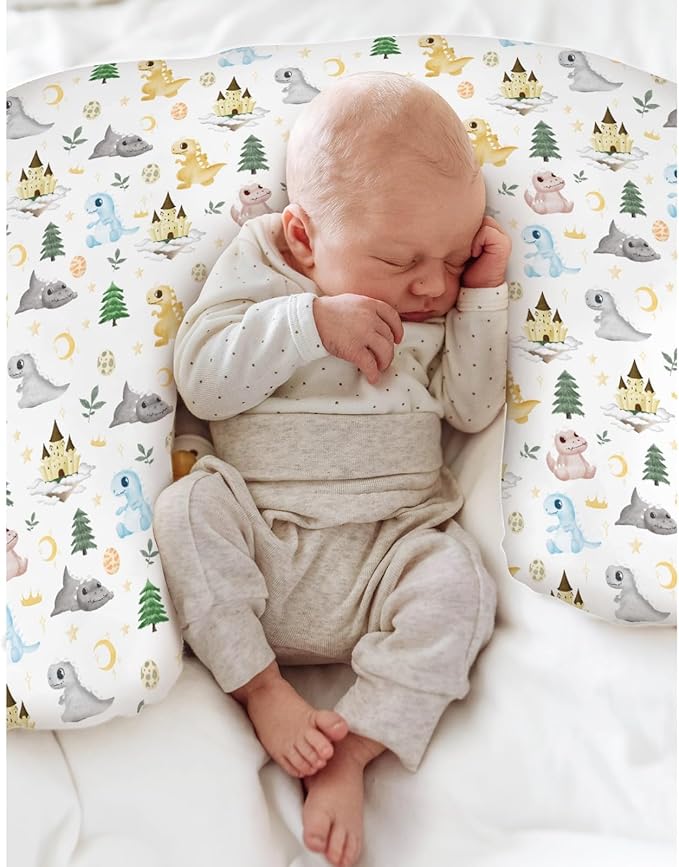 Cute Dragon Fairytale Baby Nursing Pillow Covers for Boy Girl Dragons Eggs Castle Moon Stars Trees Nursing Pillowcase for Breastfeeding Pillows Fantasy Animal Soft Stretchy Slipcover for Newborn