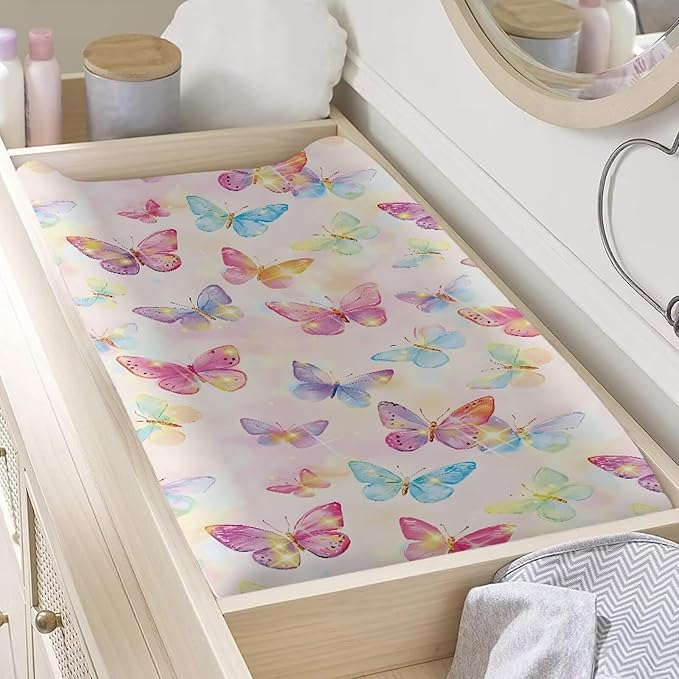 Butterfly Changing Pad Cover 32 x 16 inch Diaper Change Table Sheet for Baby Newborn Boys Soft, Comfy & Breathable Changing Mat Protector