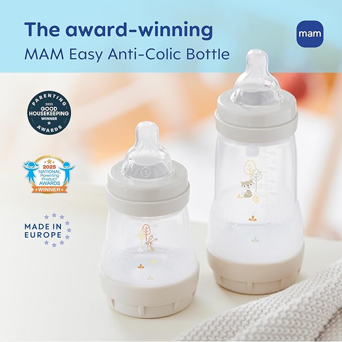 MAM Easy Start Anti-Colic Baby Bottle & Pacifier Set, 5 Self Sterilizing Bottles (3X 5oz, 2X 9oz) & 3 Original Pacifiers 0–16 Months + Extra Nipples, Newborn Feeding Gift Set