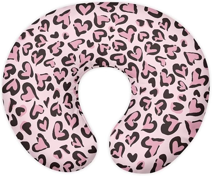Pink Heart Leopard Feeding Pillow Cover Breastfeeding Pillow Covers for Breastfeeding Mom Soft Nursing Pillow Case Skin-Friendly U-Shaped Hidden Zipper Design