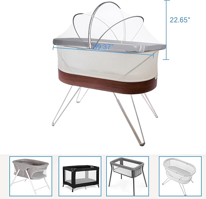 Akiky Bassinet Cover Mosquito Net with Two-Way Zippers Foldable Bassinet Bedside Sleeper Tent to Keep Cats/Bugs Out(White)