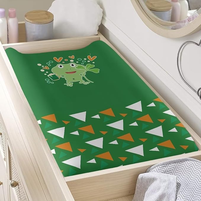 Frog Beer Lucky Changing Table Cover Lightweight Table Sheets Breathable Changing Pad Cover St. Patrick's Day Stretchy Waterproof Diaper Changing Cover