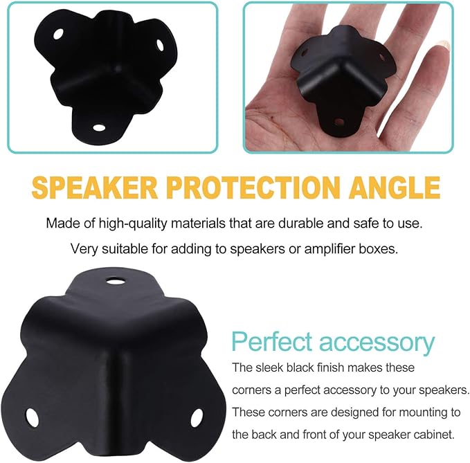16PCS Angle Corner Furniture Protector Black Iron Speaker Corners Protector for Cabinet Guitar Amplifier Stage Speaker Rounded Metal Guards for Enhanced Protection & Style