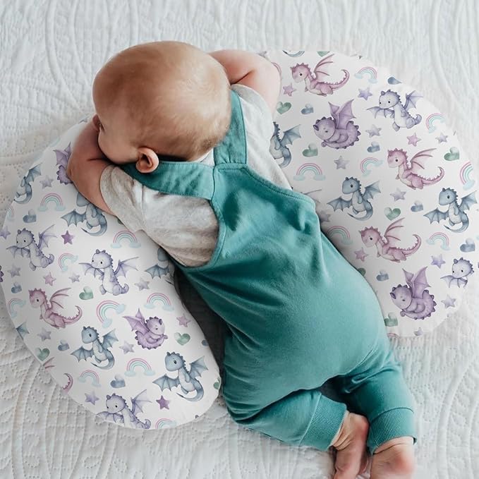 Fairytale Dragon Love Stars Baby Nursing Pillow Covers for Boy Girl Baby Dragons Purple Nursery Feeding Pillowcase for Breastfeeding Pillows Fantasy Animal Soft Stretchy Slipcover for Newborn Infant