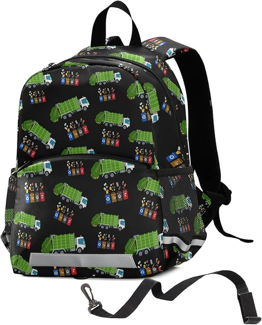 Garbage Truck Trash Recycling Kid's Toddler Backpack for Boys Girls Preschool Nursery with Safety Leash (01145)
