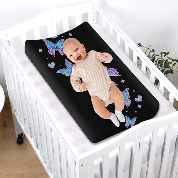 Butterflies Changing Pad Cover Waterproof Stretchy Sheet Crib Mat Lightweight Universal Tray Table Mat Dust Cover Soft Diaper Changing Mat Cover for Baby