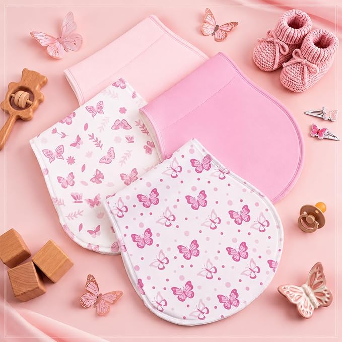 Boao 4 Pcs Mallard Duck Baby Burp Cloths Duck Hunting Soft Plush Newborn Spit up Rags Mallard Burp Cotton Cloths Rag for Boy Girl Newborn Infant Gifts Nursery Decor 18.9 x 9.06 Inch (Butterfly,Pink)