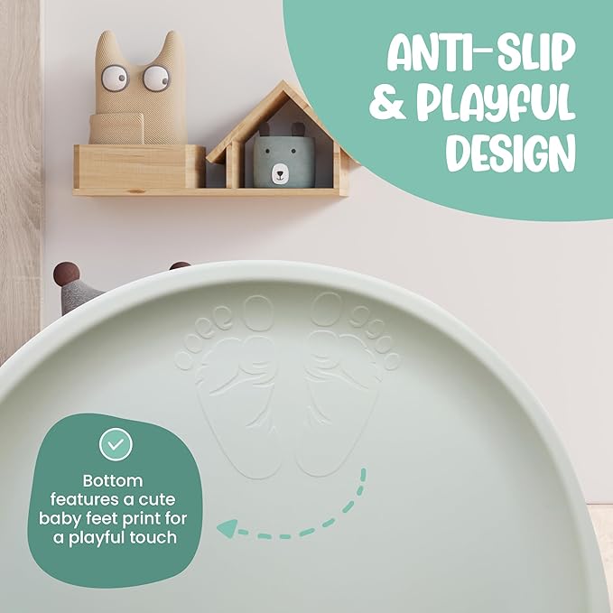 Waterproof Baby Changing Pad - Contoured Diaper Changing Station - High Safety Edges & Adjustable Belt - Easy Wipe Clean PU Foam - Non-Slip Portable Changing Mat for Nursery Dresser - SageGreen