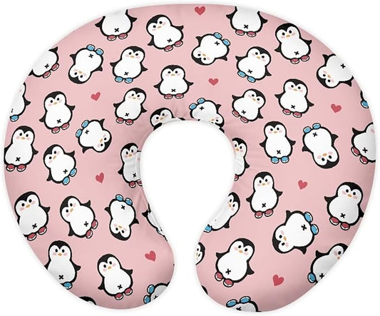 Pink Cartoon Penguin Nursing Pillow Covers U-Shaped Feeding Pillow Cover for Nursing Pillow Hidden Zipper Design Soft and Skin-Friendly