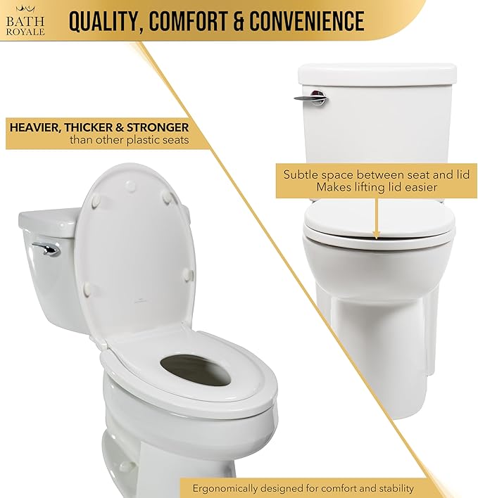 BATH ROYALE Potty Training Seat - Soft Close, Kingsport BR721-00, Elongated White, Adult & Child Combo
