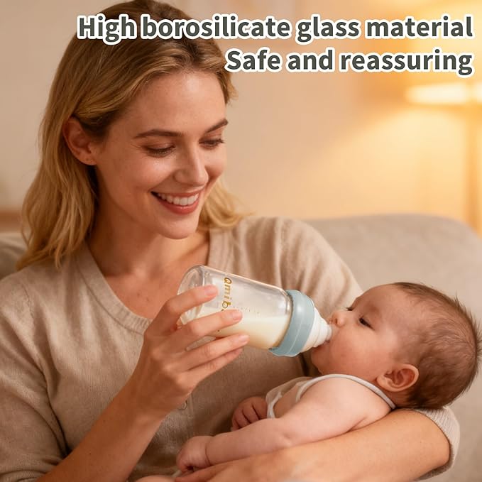 Glass Breastmilk Storage Bottles 180ml 6oz BPA-Free Leak-Proof Natural Baby Bottle Wide Neck with Screw Ring Sealing Disk for Breastfeeding Grey 4 Packs