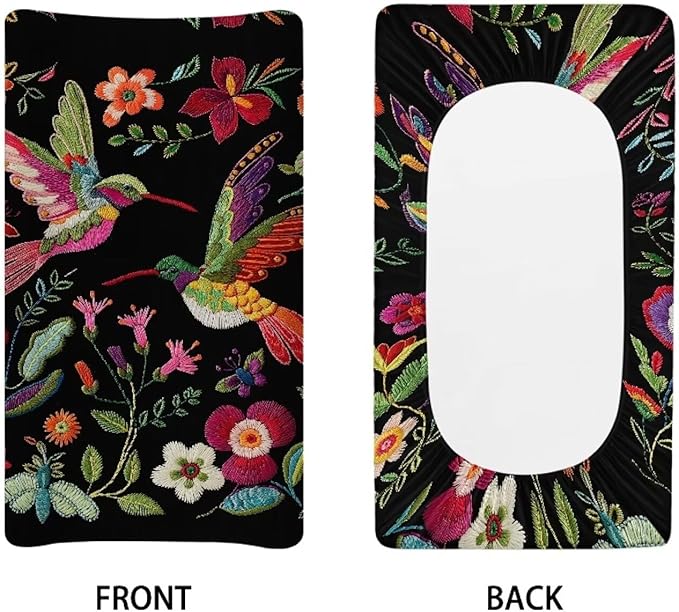 Embroidered Bird Changing Table Covers Breathable Baby Diaper Change Table Covers Soft Contoured Pad for Newborn Baby Boys Girls Machine Washable