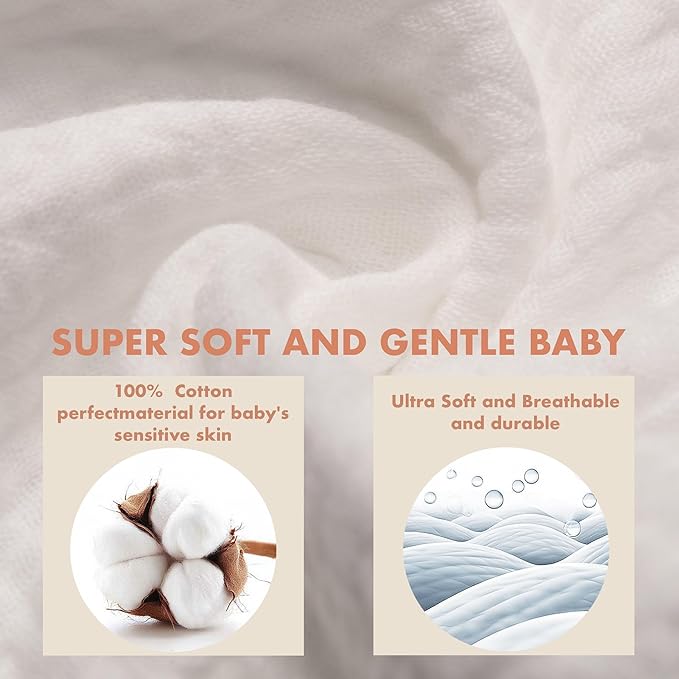 Muslin Burp Cloths 20" x 10",100% Cotton Pack of 6r, Extra Soft and Absorbent,Suitable for both boys and girls