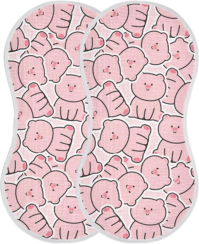 Muslin Burp Cloths for Baby Boys and Girls - 2-Pack Ultra Absorbent Cute Pig Muslin Washcloths, Newborn Towel, Milk Spit Up Rags, Burp Cloth Bib for Unisex, 22 x 11 Inch
