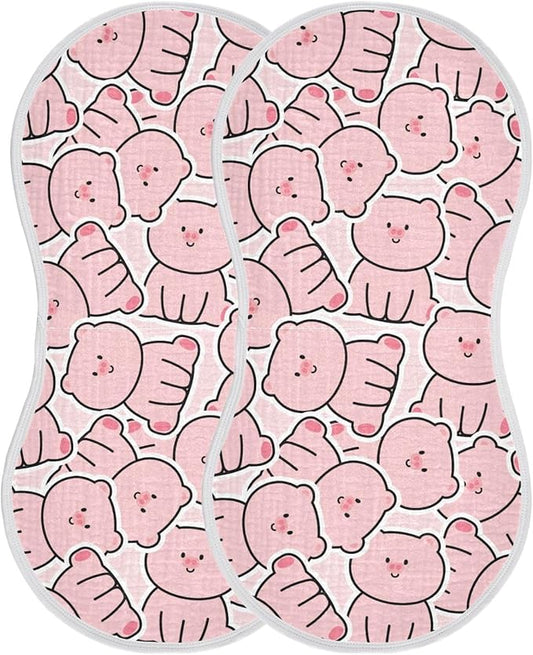 Muslin Burp Cloths for Baby Boys and Girls - 2-Pack Ultra Absorbent Cute Pig Muslin Washcloths, Newborn Towel, Milk Spit Up Rags, Burp Cloth Bib for Unisex, 22 x 11 Inch