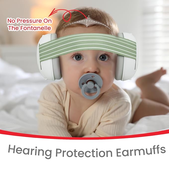 Baby Ear Protection for Babies and Toddlers up to 36 Months - Noise Reduction Earmuffs - Comfortable Baby Headphones Against Hearing Damage & Improves Sleep - Green