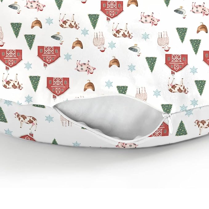 Christmas Farm Animals Life Baby Nursing Pillow Covers for Boy Girl Barn Pig Cow Lamb Hen Duck Trees Nursery Pillowcase for Breastfeeding Pillows Winter Country Farmyard Soft Stretchy Slipcovers