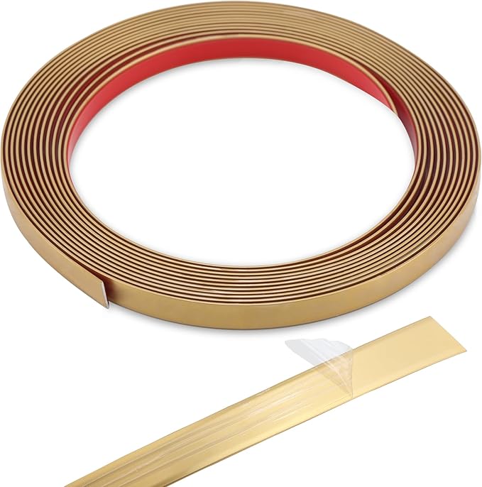 Coengwui Peel and Stick Wall Trim, Flexible Mirror Edging, Finish Molding for Ceiling Floor Tile Edge Furniture and Home Decoration (Matte Gold, 196.8" x 0.8")