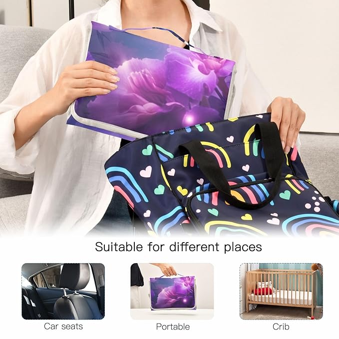 Portable Changing Pad for Baby - Purple Butterfly Waterproof Diaper Changing Mat Travel Changing Pad with Built-in Pillow - Shower Gift for Baby