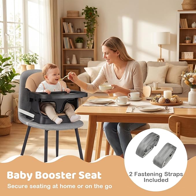 BABY JOY High Chair, 9-in-1 Convertible Highchairs for Babies and Toddlers, Booster Seat | Table & Chair Set | Stool, Adjustable Legs, Removable Tray, Safety Harness & PU Cushion (Brown)