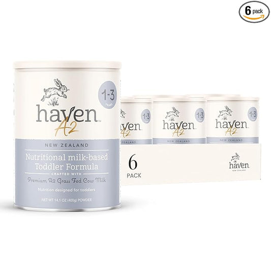 Haven A2 Cow Toddler Formula, Grass Fed Cow Milk Powder for Toddlers With Protein Probiotics, Prebiotics, Lutein and Omega 3 Dha, Easy Digestion Formula, Non GMO, American Made, 14.1 Oz (6 Pack)