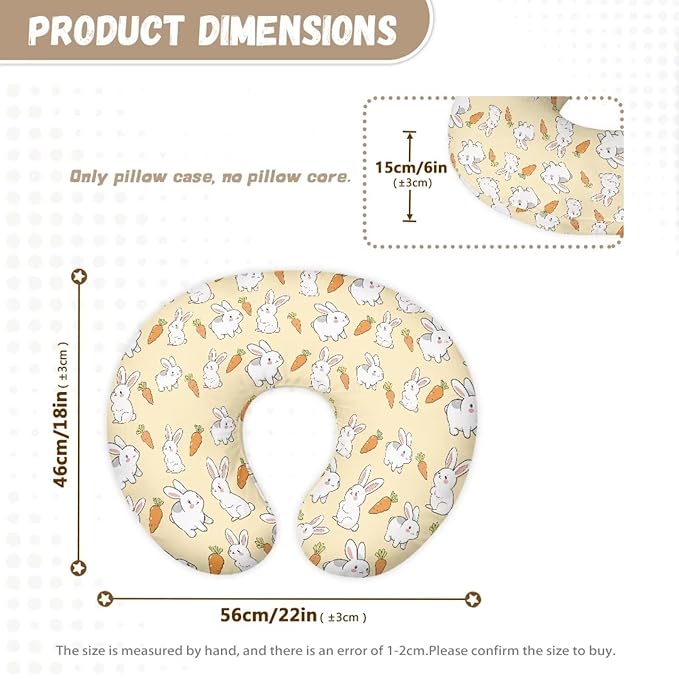 Cute Rabbits and Carrots Nursing Pillow Cover for Baby Boy Girl Newborn U-Shaped Breastfeeding Pillowcase Cushion Cover Stain Resistant and Not Easy to Fade