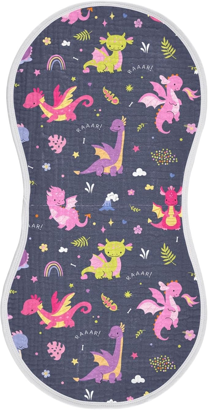 Cute Dragon Muslin Burp Cloths for Baby Boys and Girls - 1-Pack Ultra Absorbent Muslin Washcloths, Newborn Towel, Milk Spit Up Rags, Burp Cloth Bib for Unisex, 22 x 11 Inch