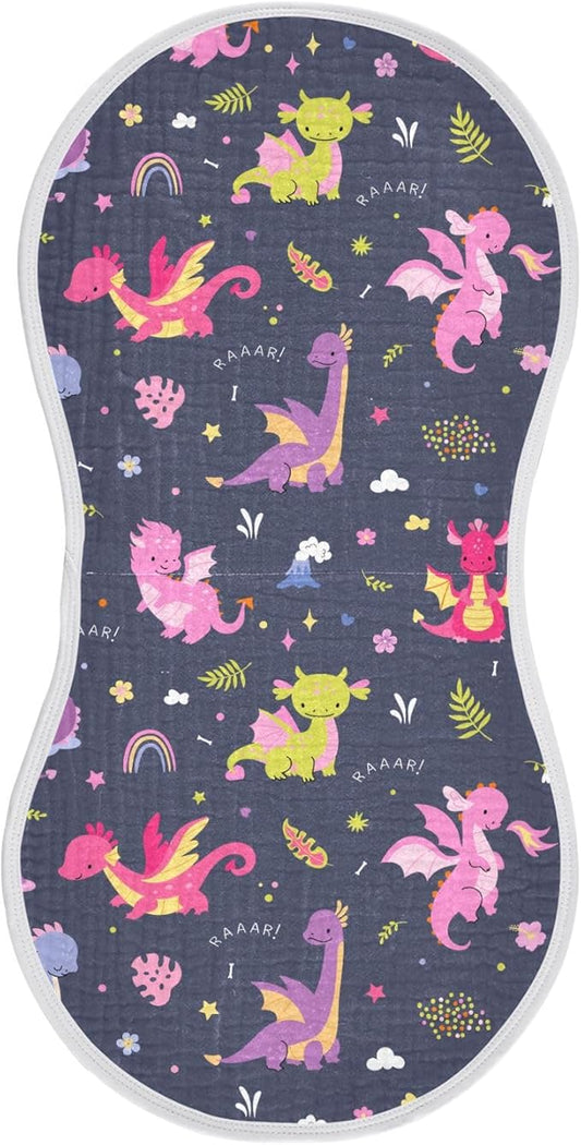 Cute Dragon Muslin Burp Cloths for Baby Boys and Girls - 1-Pack Ultra Absorbent Muslin Washcloths, Newborn Towel, Milk Spit Up Rags, Burp Cloth Bib for Unisex, 22 x 11 Inch