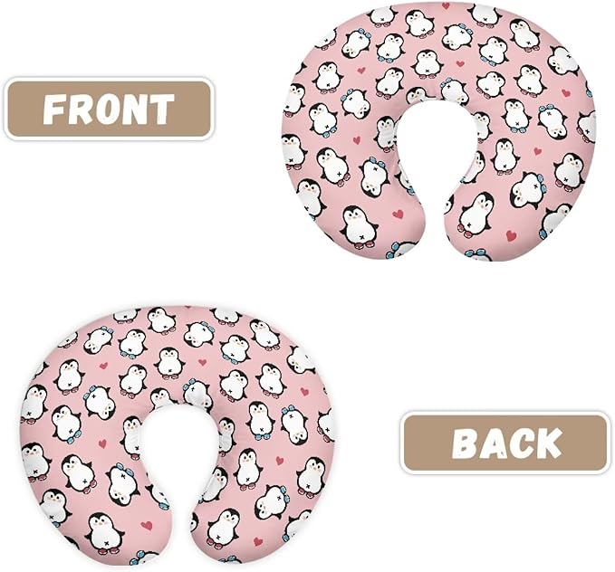 Pink Cartoon Penguin Nursing Pillow Covers U-Shaped Feeding Pillow Cover for Nursing Pillow Hidden Zipper Design Soft and Skin-Friendly
