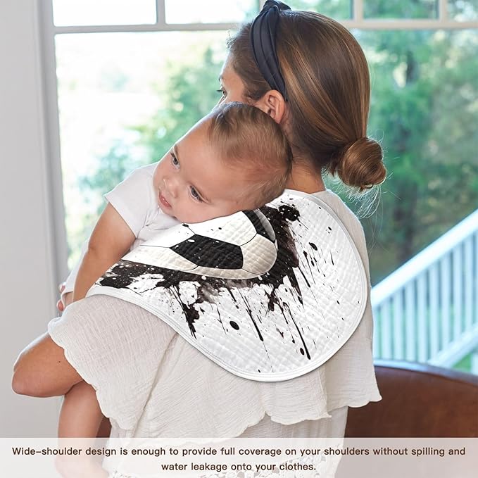 4 Pack Muslin Burp Cloths Soccer Ball White Print Cotton Baby Burp Cloths Absorbent Soft Burping Cloth Washcloths for Newborn Babies 22x11 Inch