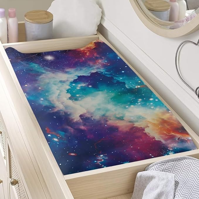 Rainbow Cloud Galaxy Changing Pad Covers, Stain Resistant Baby Diaper Change Table Covers Soft Change Sheet for Newborn Baby Boys Girls Machine Washable
