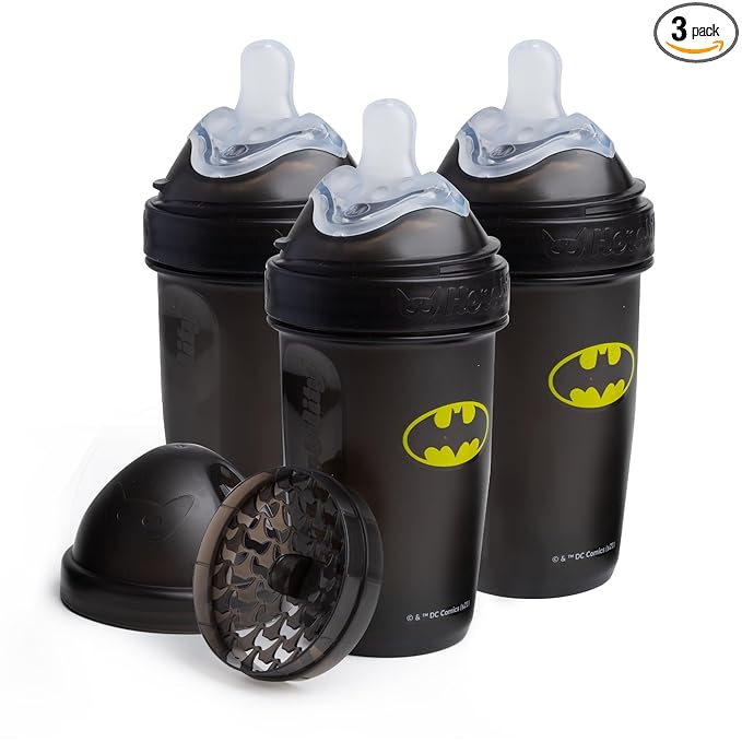 Herobility Anti-Colic Baby Bottles 8.5 fl oz/240ml - Pack of 3 Plastic Baby Bottles, Fast Flow Plastic Bottles, Breast-Shaped Teat for Breastfed Babies, Small Baby Bottles, Swedish Design, Batman
