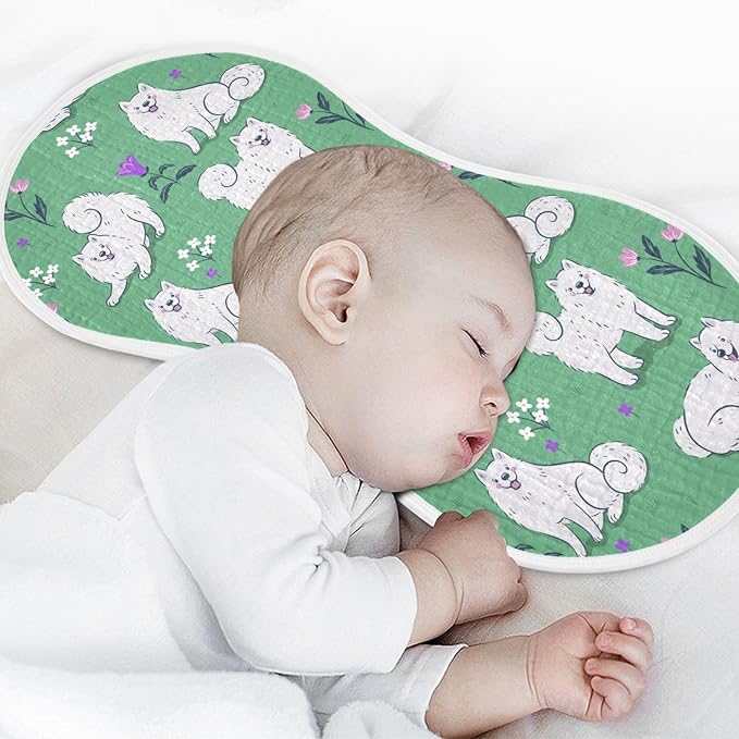 Muslin Burp Cloths for Baby Boys and Girls - 4-Pack Ultra Absorbent Cute Samoyed Dog Muslin Washcloths, Newborn Towel, Milk Spit Up Rags, Burp Cloth Bib for Unisex, 22 x 11 Inch