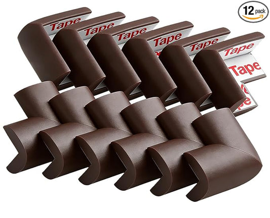 12 Pack Soft Corner Protector Baby Proofing Edge & Corner Guards, Furniture Safety Bumper for Table, Fireplace, Stair, Cabinet, (Brown)