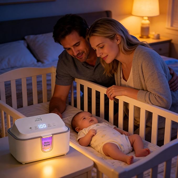 Wipe Warmer for Adult Size Wipes, Baby Wipes Warmer, Large Capacity Wet Wipes Dispenser with UV Sanitizer, Adjustable Temperature, Night Light, Silent Heating, Diaper Wipe Warmer, White