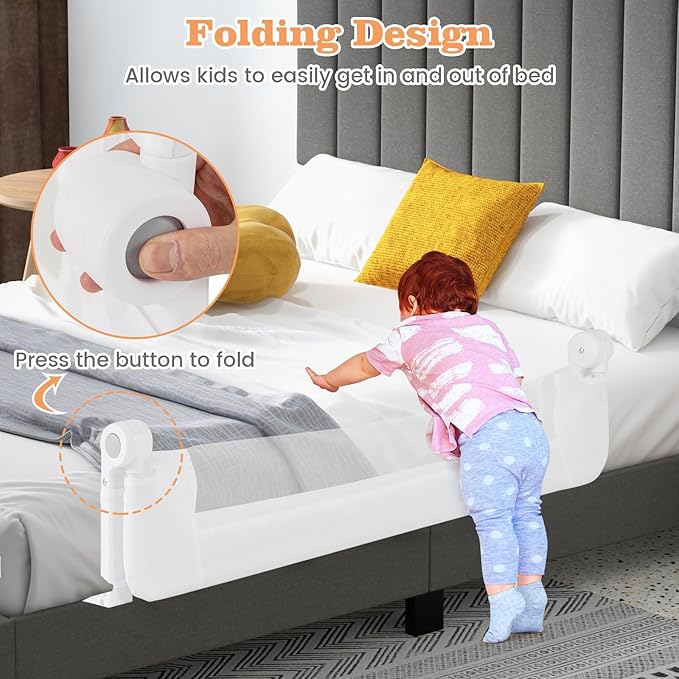 HONEY JOY Bed Rail for Toddlers, Extra Long, Foldable Portable Swing Down Safety Bed Guard Rail, Toddler Bed Rails for Crib, King Queen Full Twin Size Bed Mattress (White, 1 Pack, 47 Inch)