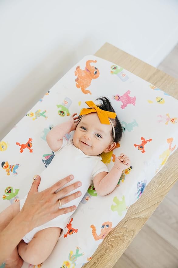 Copper Pearl Premium Knit Changing Pad Cover Soft, Stylish, and Universal Fit for All Standard Diaper Changing Pads, Trendy Design Changing Pad Covers, Sesame Friends