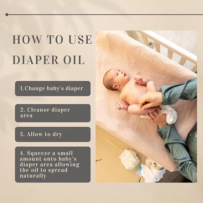 Organic Baby Diaper Oil - Gentle, Mess-Free Alternative to Rash Creams & Sprays, Hands-Free Use, Natural Coconut